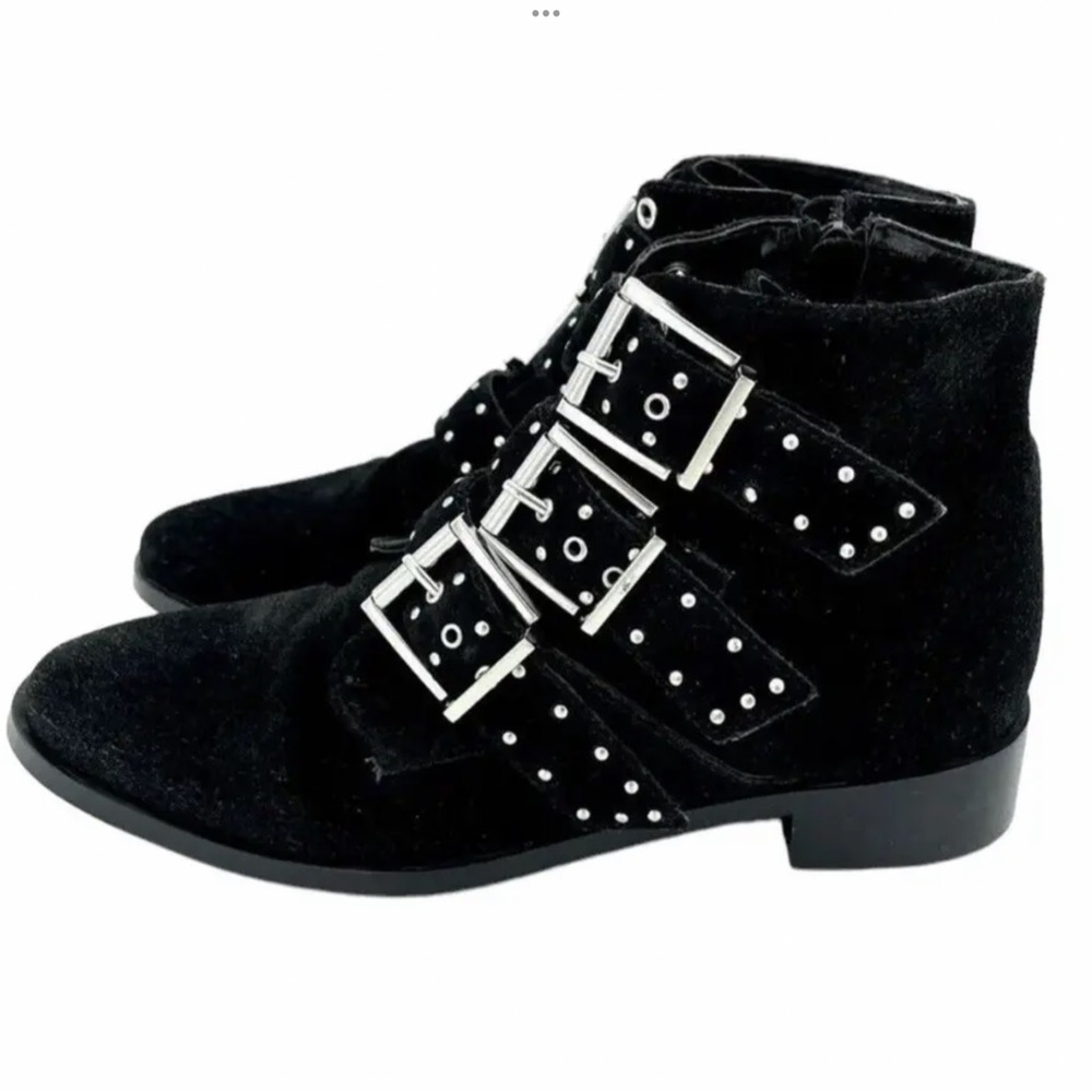 Topshop ankle boots studded metal buckles suede leather black booties size 41